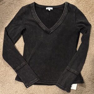 White Birch Black Long Sleeve V-Neck Top